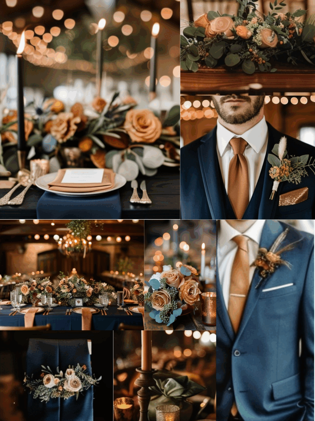 Folk&Curious : Moodboard pour mariage élégant. Palette de couleurs pour un thème d'automne avec bouquet d'eucalyptus.