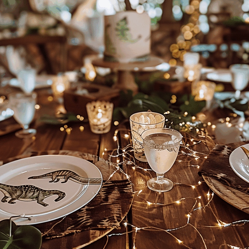 Folk&Curious : organisation d'événements privés. Décoration de table originale sur le thème des dinosaures pour un anniversaire.