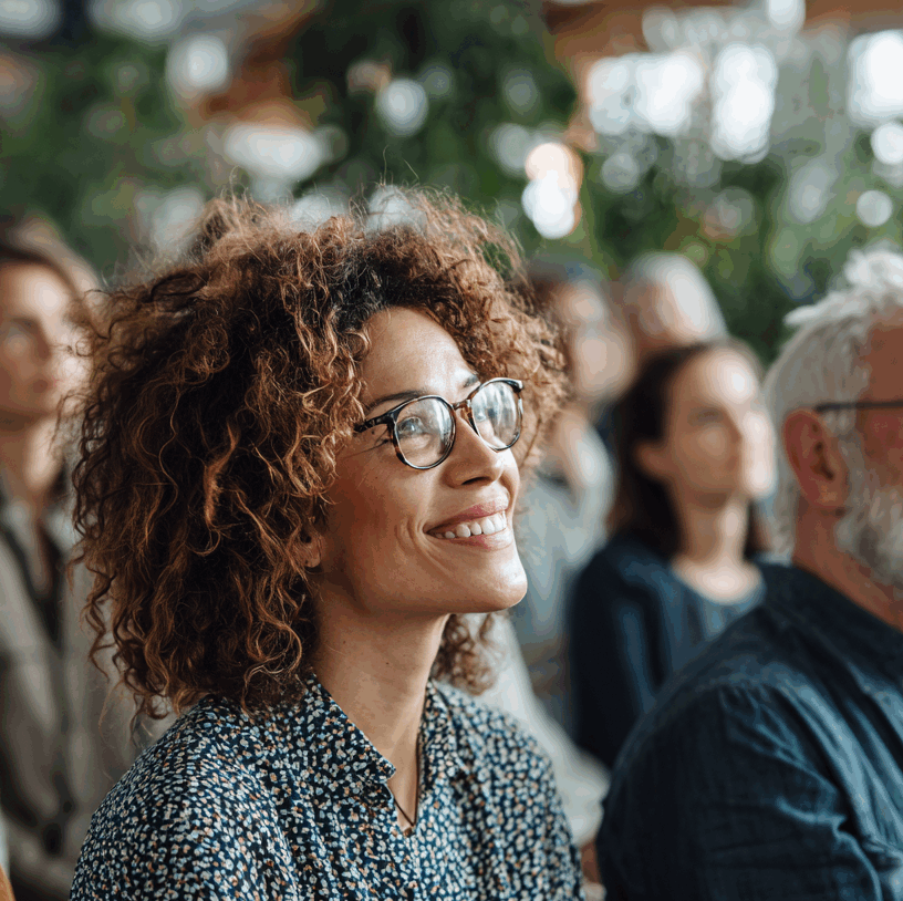 Folk&Curious : séminaire d'entreprise et conférence. Participants attentifs et souriants lors d'une formation inspirante.