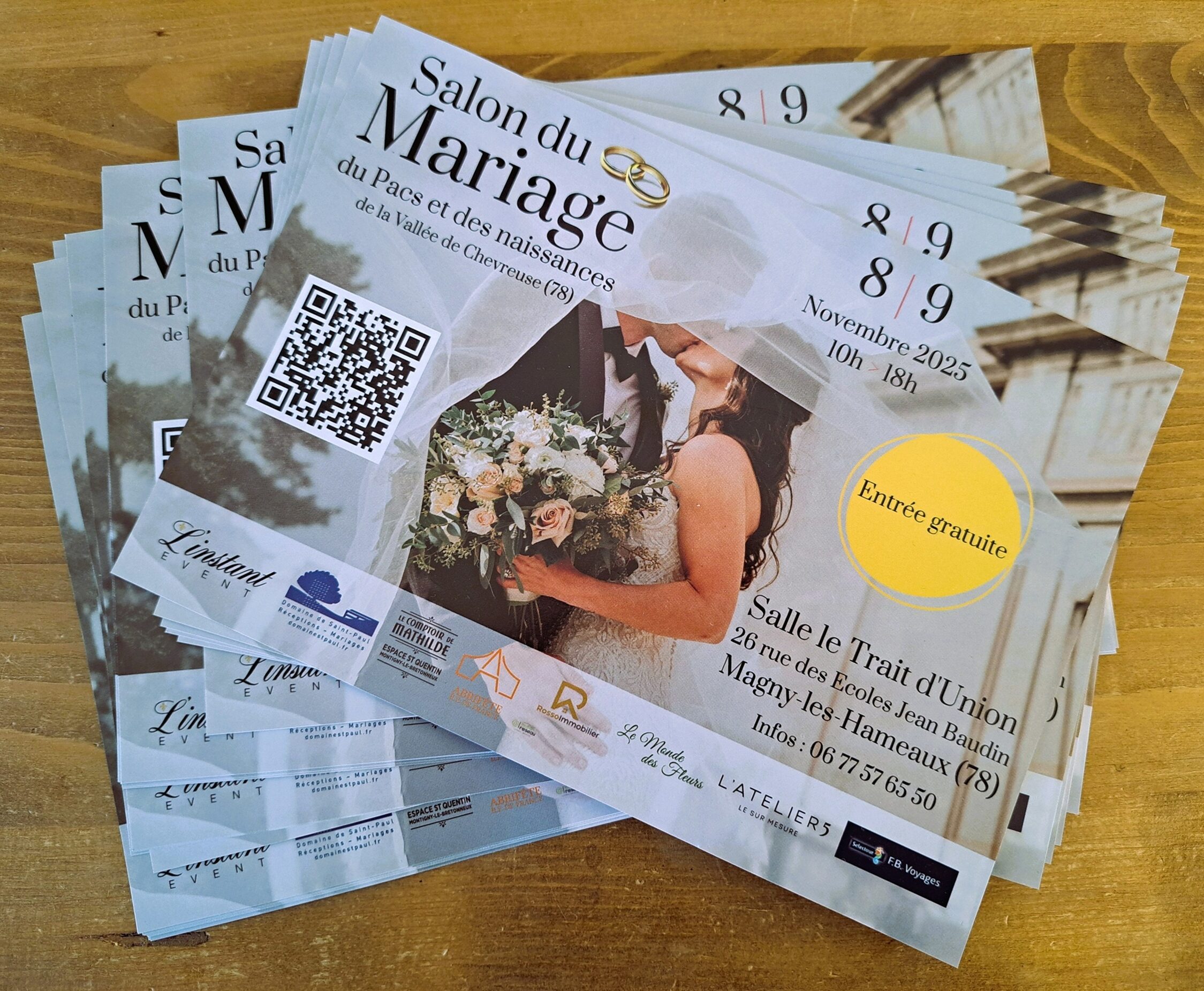 Flyer du salon du mariage, du Pacs et des naissances, 78114 Magny-les-Hameaux, 8 et 9 novembre 2025. Coorganisé par Folk&Curious Evénements